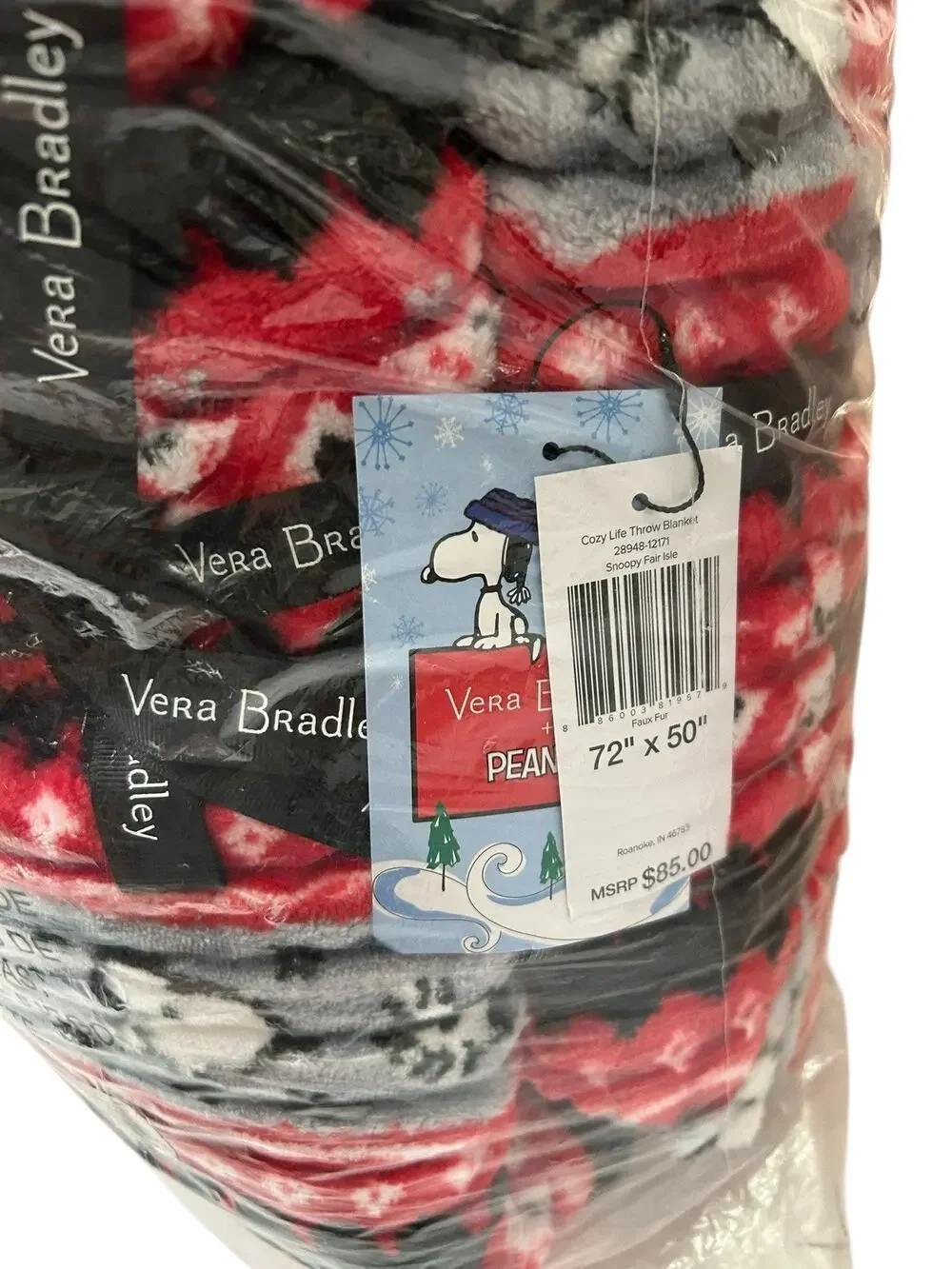 VERA BRADLEY + PEANUTS SNOOPY FAIR ISLE COZY LIFE THROW BLANKET SHERPA 72